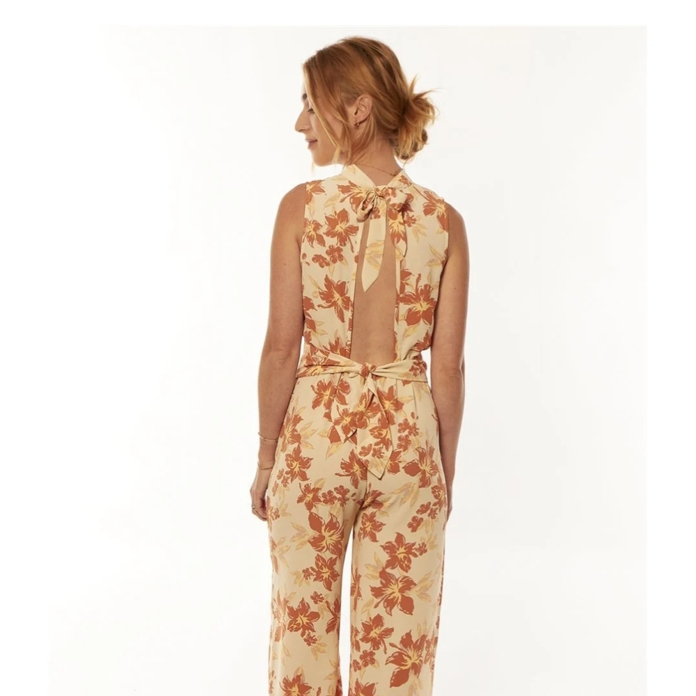 Floral Print Jumpsuit in Cream and Orange